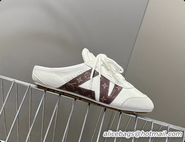 Good Product Louis Vuitton LV Sneakerina Open Back Ballerina Sneakers White Satin and Monogram Canvas 6061711
