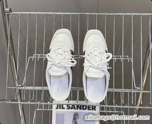 Good Product Louis Vuitton LV Sneakerina Open Back Ballerina Sneakers White Satin and Monogram Canvas 6061711