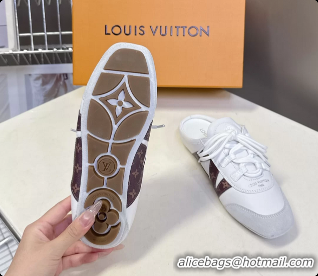 Good Product Louis Vuitton LV Sneakerina Open Back Ballerina Sneakers White Satin and Monogram Canvas 6061711