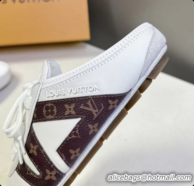 Good Product Louis Vuitton LV Sneakerina Open Back Ballerina Sneakers White Satin and Monogram Canvas 6061711