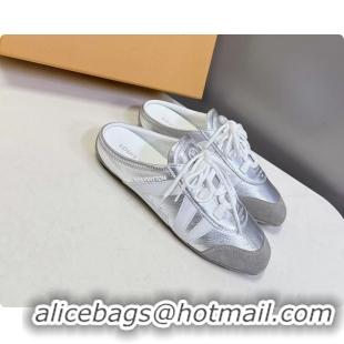 Big Discount Louis Vuitton LV Sneakerina Open Back Ballerina Sneakers Silver White Leather 6061711