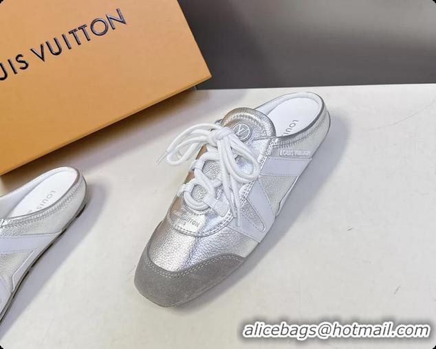 Big Discount Louis Vuitton LV Sneakerina Open Back Ballerina Sneakers Silver White Leather 6061711