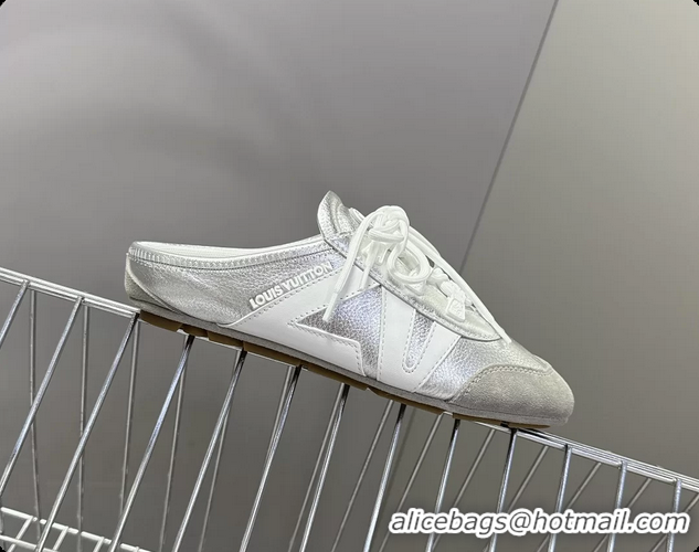 Big Discount Louis Vuitton LV Sneakerina Open Back Ballerina Sneakers Silver White Leather 6061711