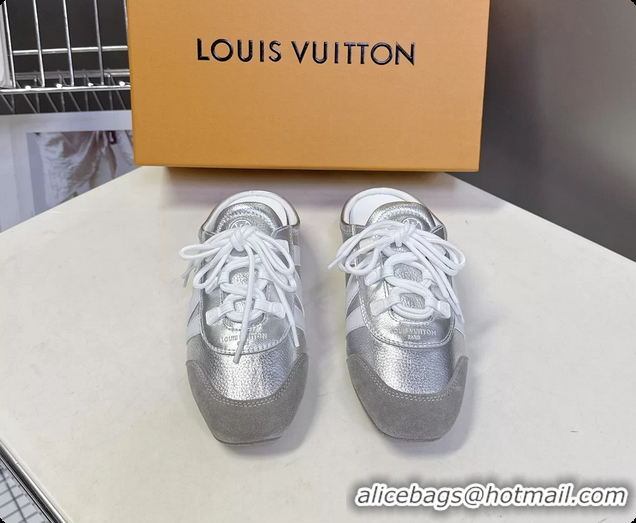 Big Discount Louis Vuitton LV Sneakerina Open Back Ballerina Sneakers Silver White Leather 6061711
