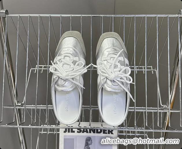Big Discount Louis Vuitton LV Sneakerina Open Back Ballerina Sneakers Silver White Leather 6061711