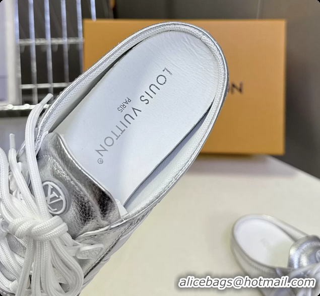 Big Discount Louis Vuitton LV Sneakerina Open Back Ballerina Sneakers Silver White Leather 6061711