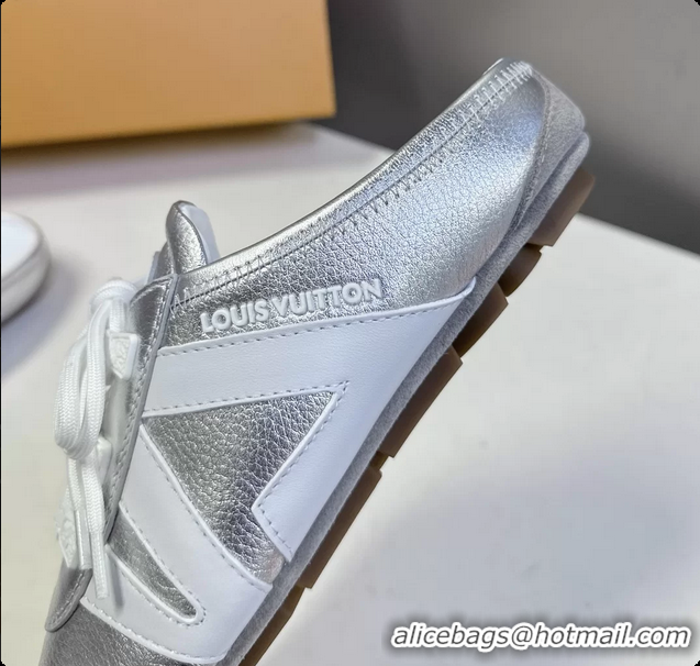 Big Discount Louis Vuitton LV Sneakerina Open Back Ballerina Sneakers Silver White Leather 6061711