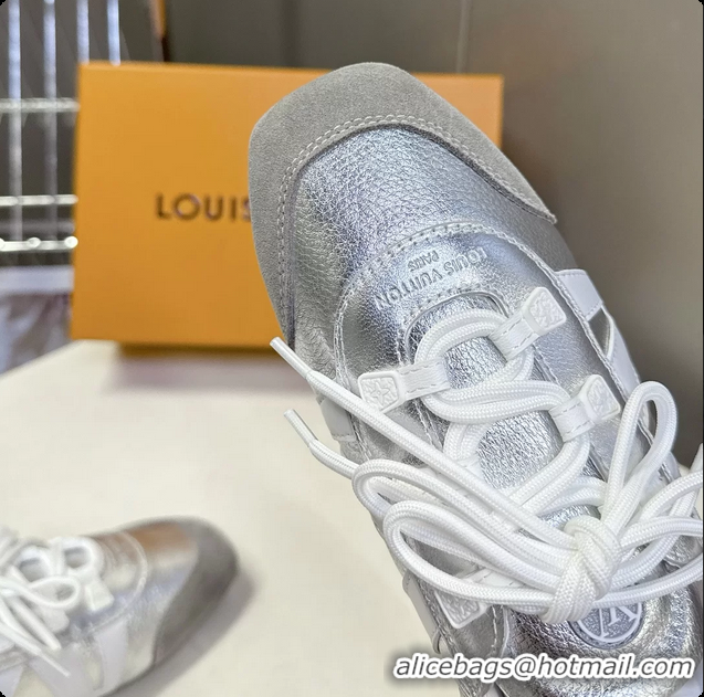 Big Discount Louis Vuitton LV Sneakerina Open Back Ballerina Sneakers Silver White Leather 6061711