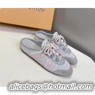 Popular Style Louis Vuitton LV Sneakerina Open Back Ballerina Sneakers Gray Satin and Monogram Canvas 6061711