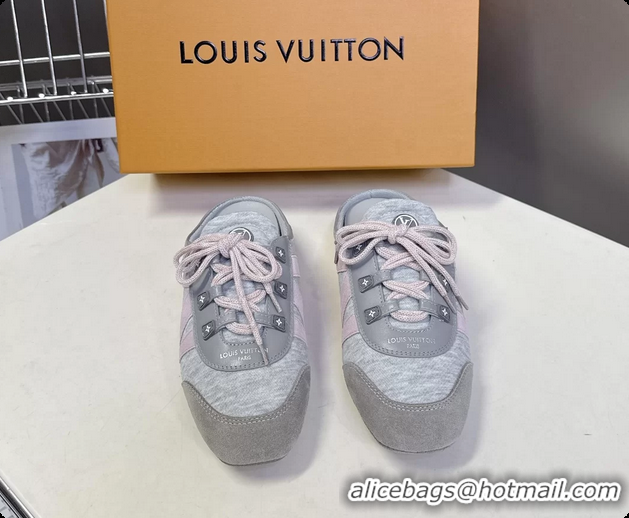 Popular Style Louis Vuitton LV Sneakerina Open Back Ballerina Sneakers Gray Satin and Monogram Canvas 6061711