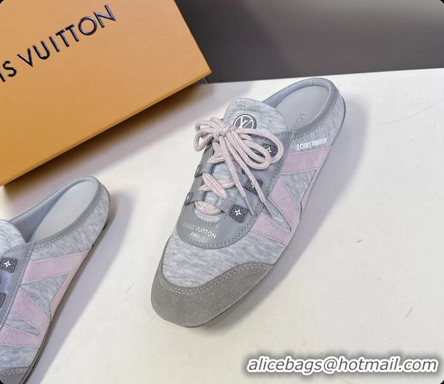 Popular Style Louis Vuitton LV Sneakerina Open Back Ballerina Sneakers Gray Satin and Monogram Canvas 6061711