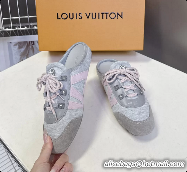 Popular Style Louis Vuitton LV Sneakerina Open Back Ballerina Sneakers Gray Satin and Monogram Canvas 6061711