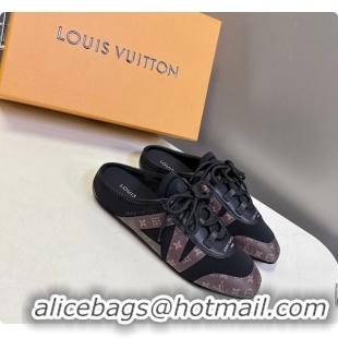 Top Design Louis Vuitton LV Sneakerina Open Back Ballerina Sneakers Black Satin and Monogram Canvas 6061711