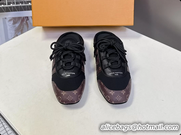 Top Design Louis Vuitton LV Sneakerina Open Back Ballerina Sneakers Black Satin and Monogram Canvas 6061711