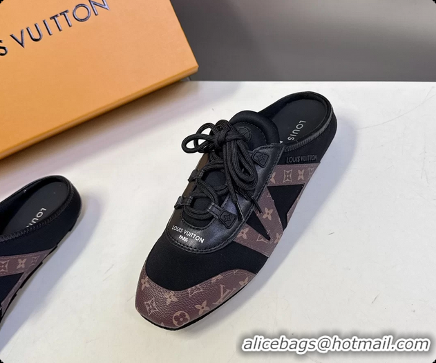 Top Design Louis Vuitton LV Sneakerina Open Back Ballerina Sneakers Black Satin and Monogram Canvas 6061711