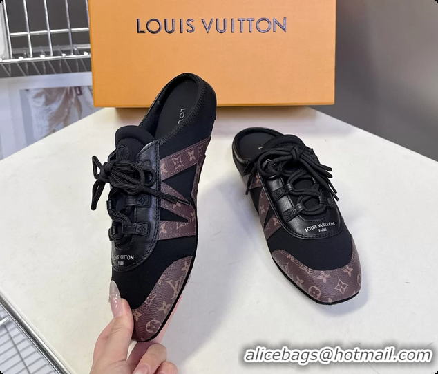 Top Design Louis Vuitton LV Sneakerina Open Back Ballerina Sneakers Black Satin and Monogram Canvas 6061711