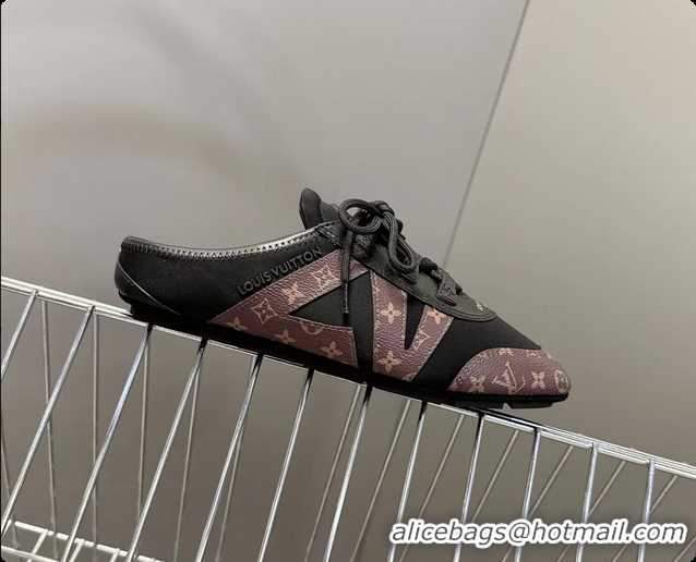 Top Design Louis Vuitton LV Sneakerina Open Back Ballerina Sneakers Black Satin and Monogram Canvas 6061711