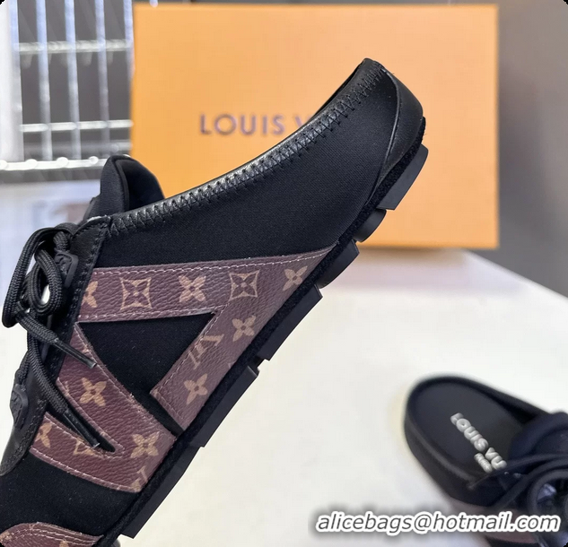 Top Design Louis Vuitton LV Sneakerina Open Back Ballerina Sneakers Black Satin and Monogram Canvas 6061711