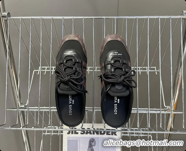 Top Design Louis Vuitton LV Sneakerina Open Back Ballerina Sneakers Black Satin and Monogram Canvas 6061711