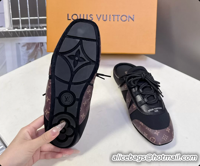 Top Design Louis Vuitton LV Sneakerina Open Back Ballerina Sneakers Black Satin and Monogram Canvas 6061711
