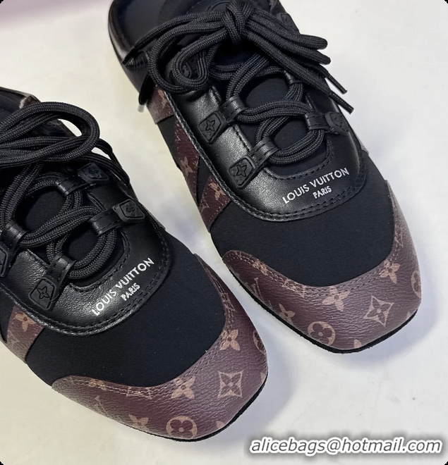 Top Design Louis Vuitton LV Sneakerina Open Back Ballerina Sneakers Black Satin and Monogram Canvas 6061711
