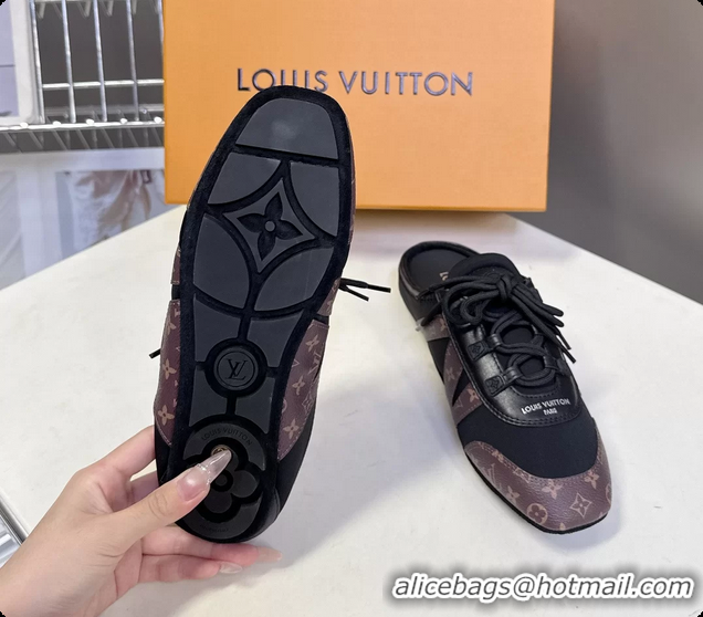 Top Design Louis Vuitton LV Sneakerina Open Back Ballerina Sneakers Black Satin and Monogram Canvas 6061711