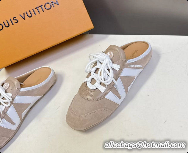 Unique Discount Louis Vuitton LV Sneakerina Open Back Ballerina Sneakers Light Gray White Leather 6061711