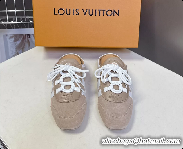 Unique Discount Louis Vuitton LV Sneakerina Open Back Ballerina Sneakers Light Gray White Leather 6061711