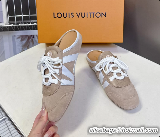 Unique Discount Louis Vuitton LV Sneakerina Open Back Ballerina Sneakers Light Gray White Leather 6061711