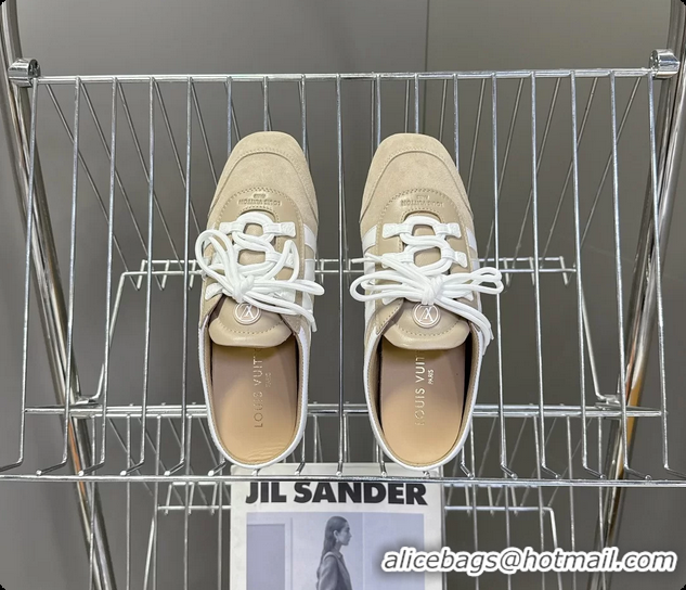 Unique Discount Louis Vuitton LV Sneakerina Open Back Ballerina Sneakers Light Gray White Leather 6061711