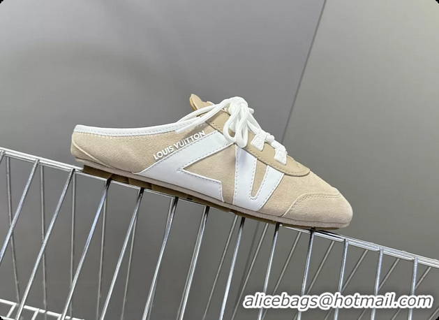 Unique Discount Louis Vuitton LV Sneakerina Open Back Ballerina Sneakers Light Gray White Leather 6061711