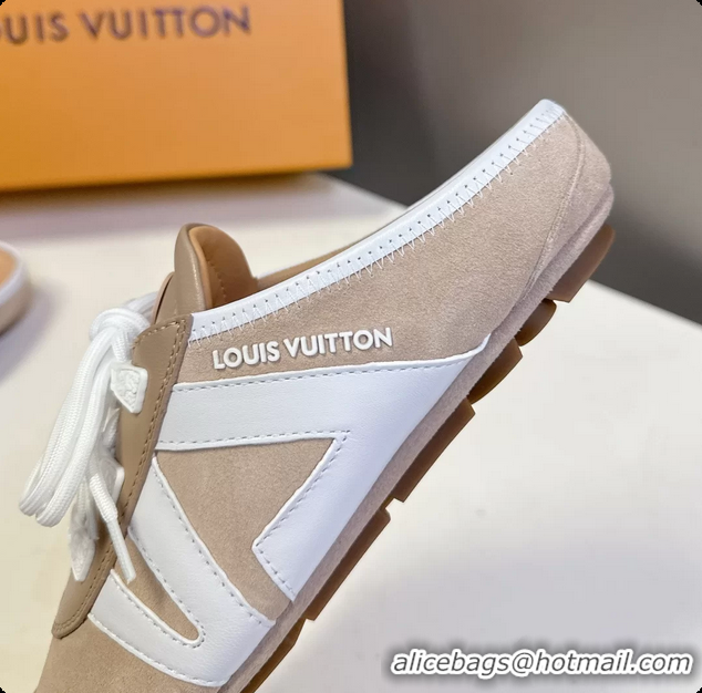 Unique Discount Louis Vuitton LV Sneakerina Open Back Ballerina Sneakers Light Gray White Leather 6061711