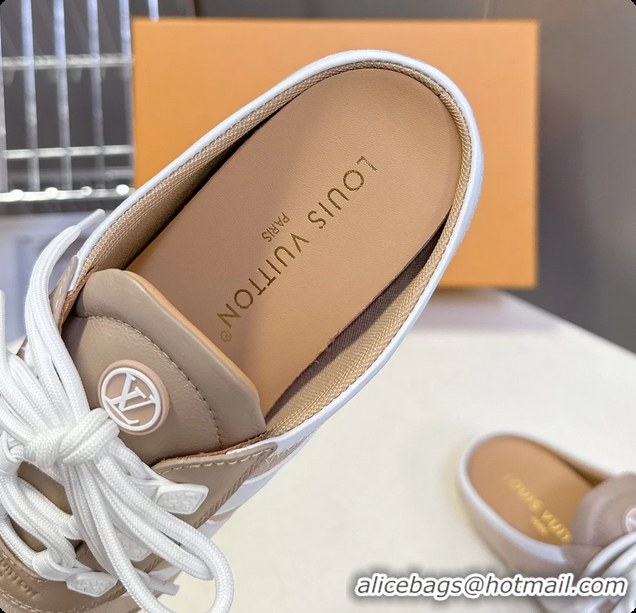 Unique Discount Louis Vuitton LV Sneakerina Open Back Ballerina Sneakers Light Gray White Leather 6061711