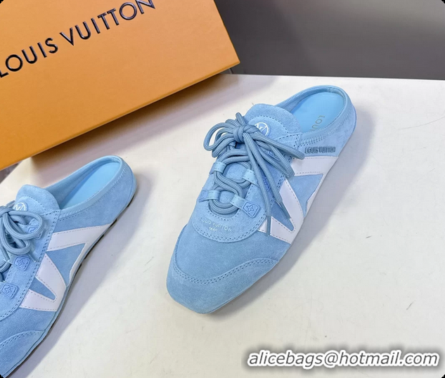 Charming Louis Vuitton LV Sneakerina Open Back Ballerina Sneakers Light Blue White Leather 6061711