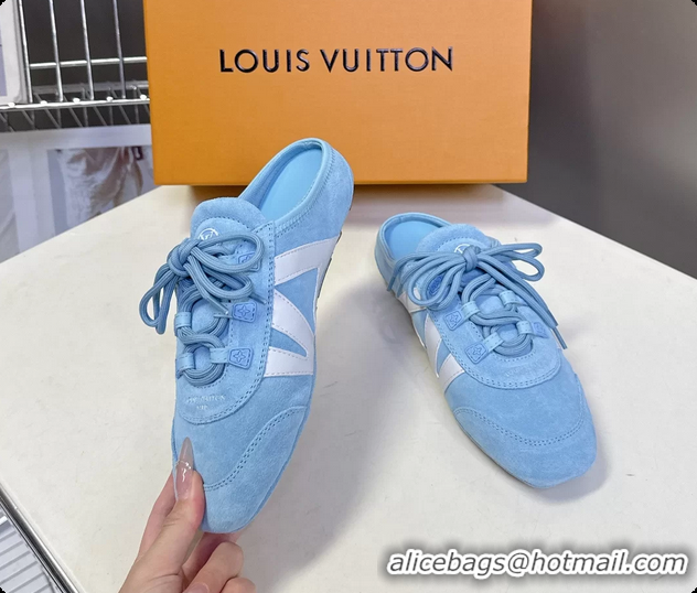 Charming Louis Vuitton LV Sneakerina Open Back Ballerina Sneakers Light Blue White Leather 6061711