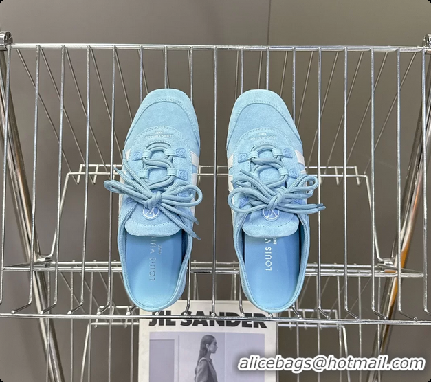 Charming Louis Vuitton LV Sneakerina Open Back Ballerina Sneakers Light Blue White Leather 6061711