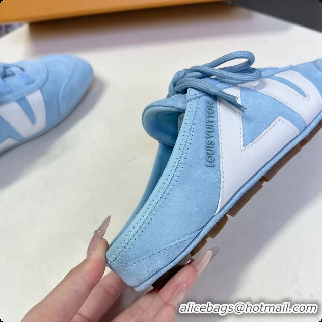 Charming Louis Vuitton LV Sneakerina Open Back Ballerina Sneakers Light Blue White Leather 6061711