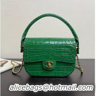 Buy Discount Chanel Mini Flap Bag With Top Handle Crocodile Embossed Calfskin & Gold-Tone Metal AS6424 Green 2026