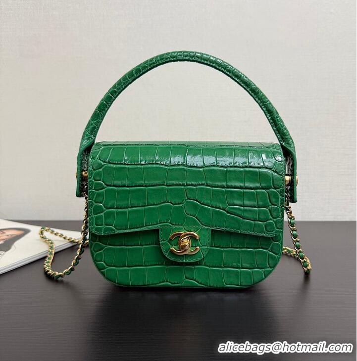 Buy Discount Chanel Mini Flap Bag With Top Handle Crocodile Embossed Calfskin & Gold-Tone Metal AS6424 Green 2026