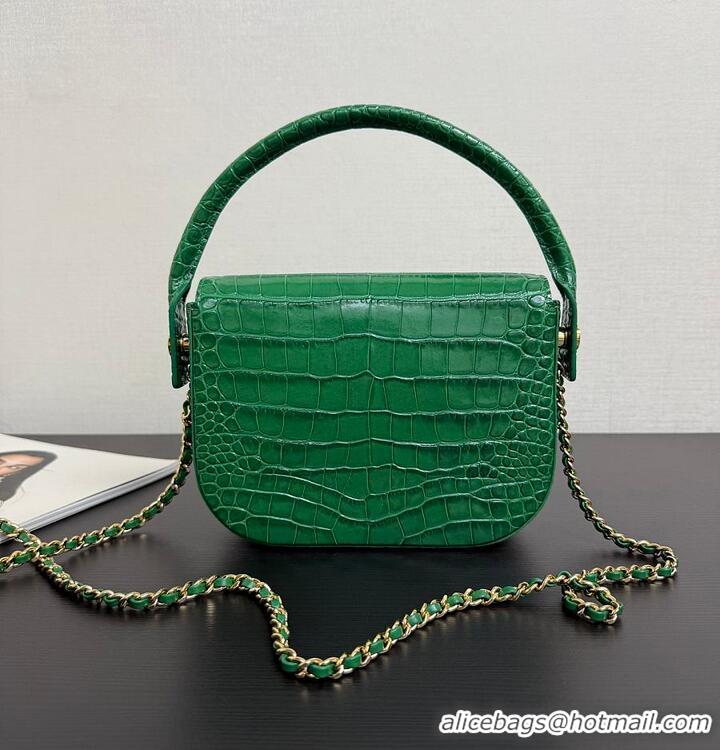 Buy Discount Chanel Mini Flap Bag With Top Handle Crocodile Embossed Calfskin & Gold-Tone Metal AS6424 Green 2026