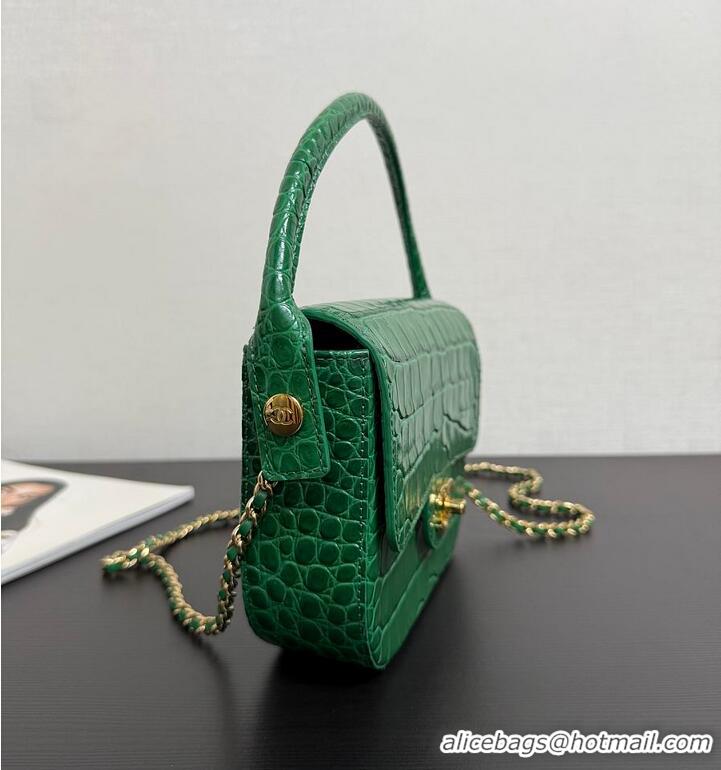 Buy Discount Chanel Mini Flap Bag With Top Handle Crocodile Embossed Calfskin & Gold-Tone Metal AS6424 Green 2026