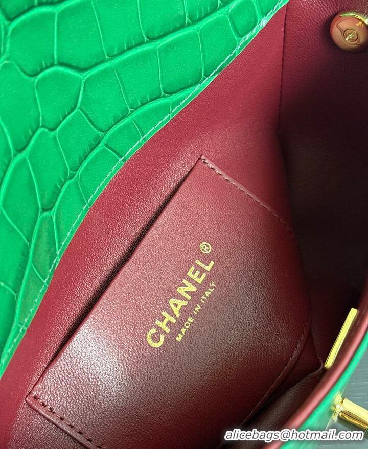 Buy Discount Chanel Mini Flap Bag With Top Handle Crocodile Embossed Calfskin & Gold-Tone Metal AS6424 Green 2026