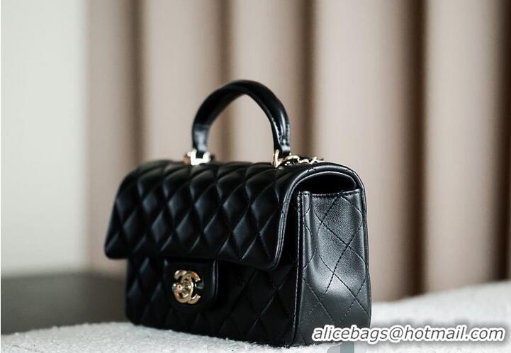 Famous Brand Chanel Classic Mini Top Handle Bag in Lambskin Leather AS2566 Black/Gold 2026