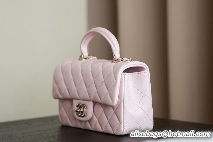 Inexpensive Chanel Classic Mini Top Handle Bag in Lambskin Leather AS2566 Light Pink/Gold 2026