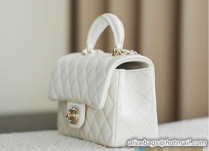Top Quality Chanel Classic Mini Top Handle Bag in Lambskin Leather AS2566 White/Gold 2026