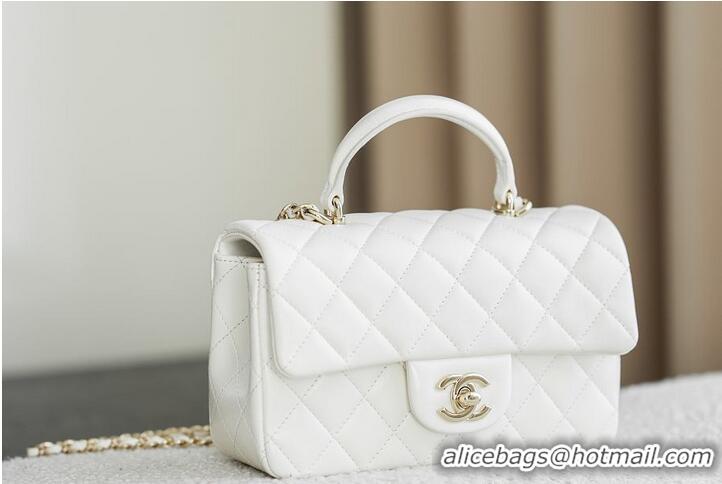 Top Quality Chanel Classic Mini Top Handle Bag in Lambskin Leather AS2566 White/Gold 2026