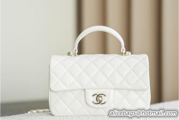 Top Quality Chanel Classic Mini Top Handle Bag in Lambskin Leather AS2566 White/Gold 2026