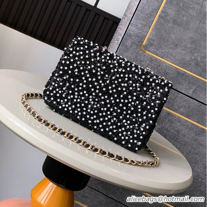 Discount Chanel Evening Party bag Sequins With Artificial Pearls & Gold-colored Metal Black & White AS6133