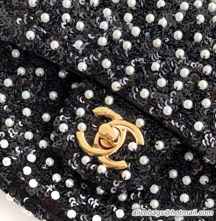 Discount Chanel Evening Party bag Sequins With Artificial Pearls & Gold-colored Metal Black & White AS6133