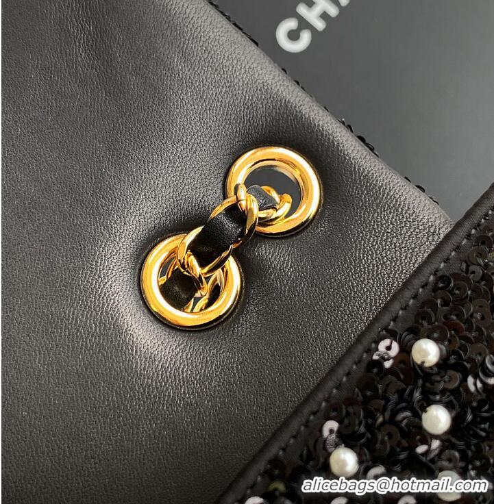 Discount Chanel Evening Party bag Sequins With Artificial Pearls & Gold-colored Metal Black & White AS6133